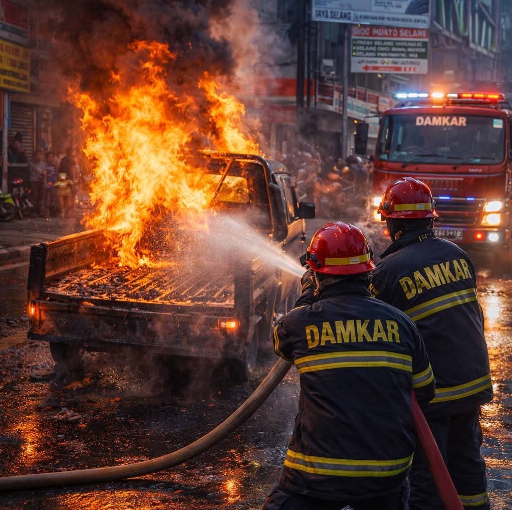 Mobil Pickup Terbakar di Kawasan Jurnatan Semarang, Diduga Akibat Kosleting